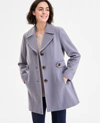 Anne Klein Petite Double-breasted Peacoat, Exclusively At Macy's In Purple