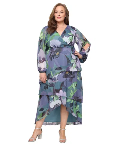 Sl Fashions Plus Size High-low Chiffon A-line Dress In Multi