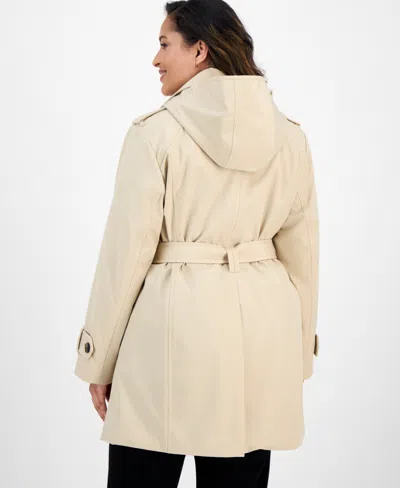 London Fog Women's Hooded Belted Zip-front Raincoat In Neutral