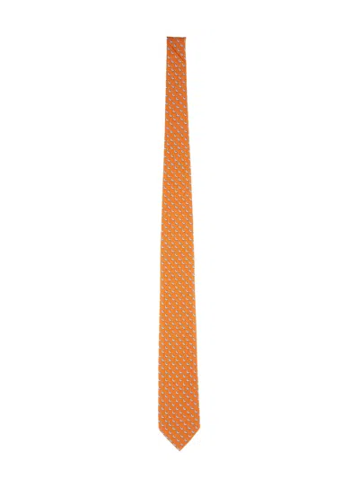 Ferragamo Men Seal Print Tie In Orange