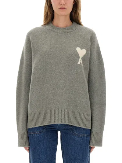 Ami Alexandre Mattiussi Ami Paris Ami Paris Alpaca Ami De Coeur Crewneck Sweater In Gray