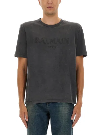 Balmain Black Cotton T-shirt In Gray