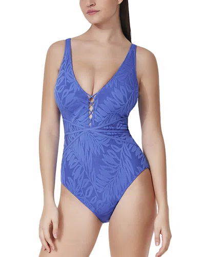 Profile By Gottex D Cup V Neck X Detail One Piece Swimsuit In Blue