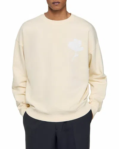 Sandro Mens Logo-patch Relaxed-fit Cotton Sweatshirt Butter Cream In Yellow