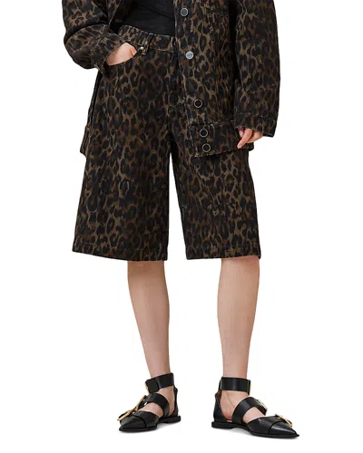 Allsaints Womens Leppo Brown Louie Leopard-print A-line Long Cotton Shorts In Brown