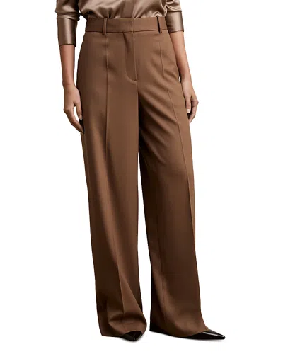 Reiss Solene Wool Blend Wide Leg Pants In Brown