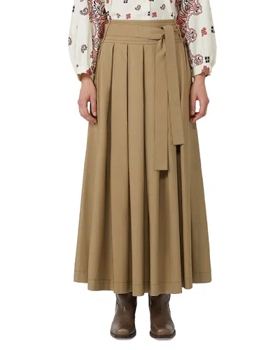 Weekend Max Mara Omens Desert Agiate Pleated Cotton-poplin Midi Skirt In Green