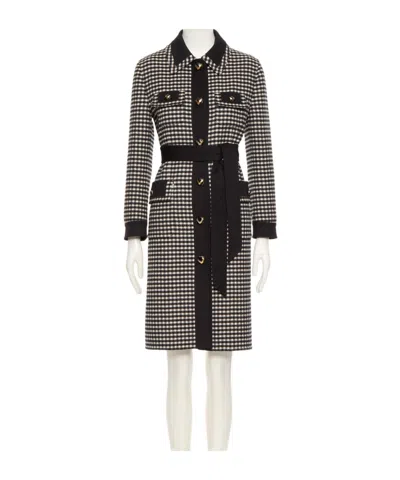 Valentino Womens Avorio Nero Gingham-pattern Wool And Cashmere-blend Coat In Gray
