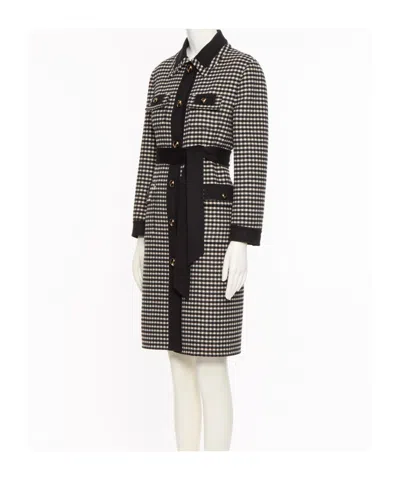Valentino Womens Avorio Nero Gingham-pattern Wool And Cashmere-blend Coat In Gray