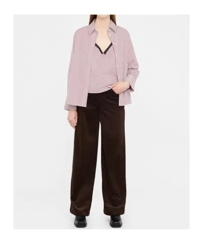 Liu •jo Wide-leg Brown Corduroy Trousers With Button And Zip Fastening In Black