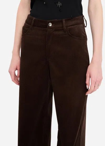 Liu •jo Wide-leg Brown Corduroy Trousers With Button And Zip Fastening In Black
