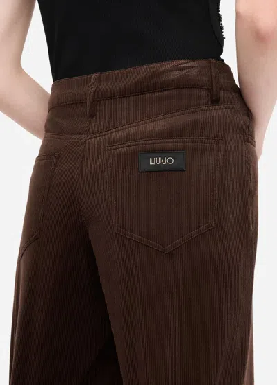 Liu •jo Wide-leg Brown Corduroy Trousers With Button And Zip Fastening In Black