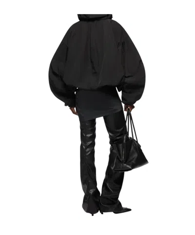 Attico Oversized Black Hooded Bomber Jacket