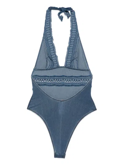 Ermanno Scervino Blue Lace-detail Swimsuit In Multi