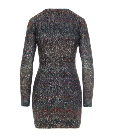 Missoni Multicolour Dress With Deep Neckline And All-over Sequins In Viscose Woman In Black
