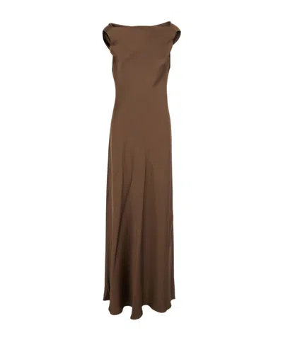 Antonelli Mara Brown Long Dress With Draped Neckline In Acetate Blend Woman In Brown