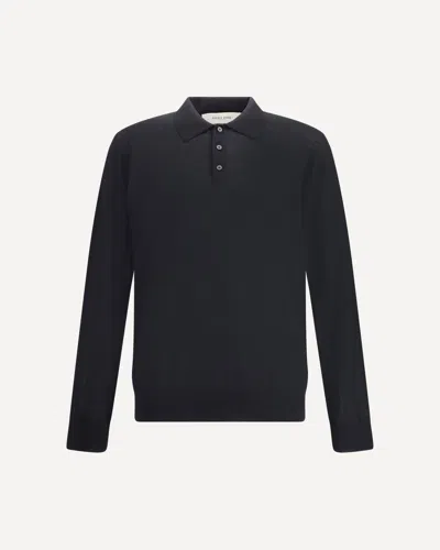 Golden Goose Wool Knit Polo Embroidered Detail In Black