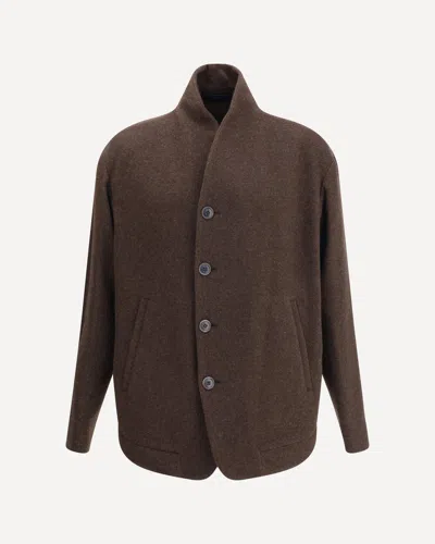 Giorgio Armani Pea Coat In Wool And Cashmere Cloth In Brown