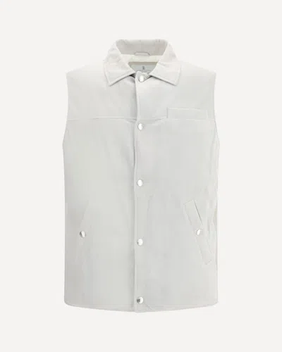 Brunello Cucinelli Men Padded Leather Vest In White