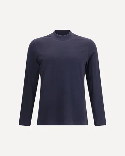 Brunello Cucinelli Men Long-sleeved Cotton T-shirt In Blue