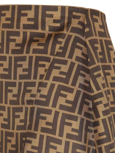 Fendi Women Embroidered Silk Skirt In Brown