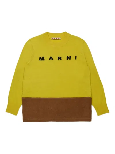 Marni Wool Blend Pullover With Elbow Patches In Green