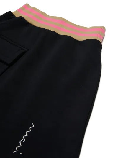 Marni Kids' Fleece Short Skirt With Elastic Stripes In Black