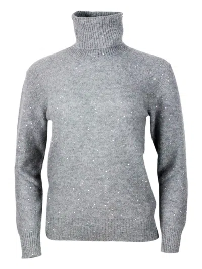 Fabiana Filippi Luxurious Knit Turtleneck Sweater With Cashmere Blend And Elegant Detailing In Gray