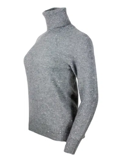 Fabiana Filippi Luxurious Knit Turtleneck Sweater With Cashmere Blend And Elegant Detailing In Gray