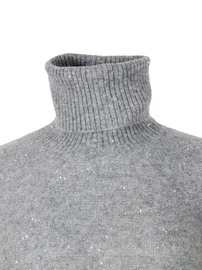 Fabiana Filippi Luxurious Knit Turtleneck Sweater With Cashmere Blend And Elegant Detailing In Gray