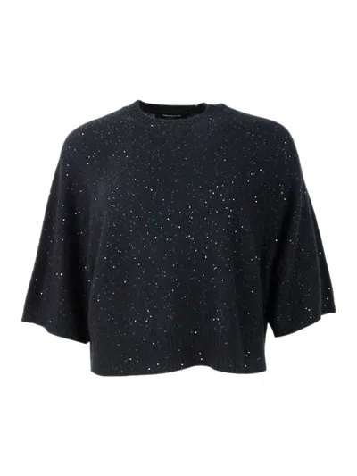 Fabiana Filippi Relaxed Short Sleeve Top With Sequin Embellishments In Black