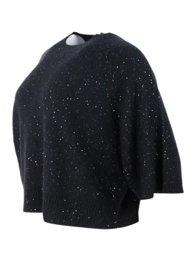 Fabiana Filippi Relaxed Short Sleeve Top With Sequin Embellishments In Black