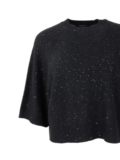 Fabiana Filippi Relaxed Short Sleeve Top With Sequin Embellishments In Black