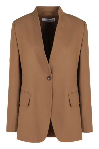 Max Mara Stand-collar Single-button Jacket In Brown