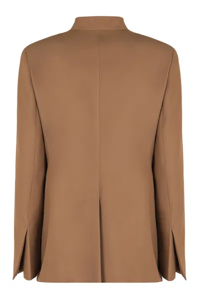 Max Mara Stand-collar Single-button Jacket In Brown