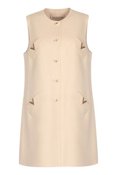 Valentino V-logo Wool-cashmere Button-front Vest Dress In Gold