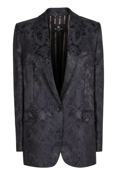 Etro Single-breasted One Button Jacket In Blue