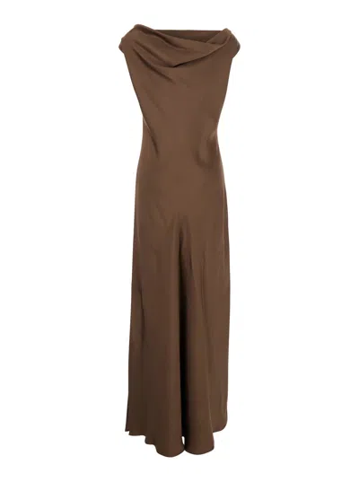 Antonelli Mara Brown Long Dress With Draped Neckline In Acetate Blend Woman In Brown
