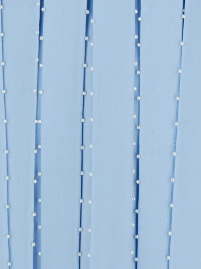 Giovanni Bedin Light Blue Sleeveless Midi Dress With V Neck And Pearl Embellishments In Silk Blend Woman In Blue