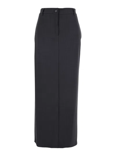 Twinset Tailored Midi Skirt With Button Closure In Gray