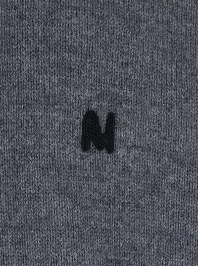 Msgm Grey Crew Neck Sweater With Front Logo In Wool Man In Gray