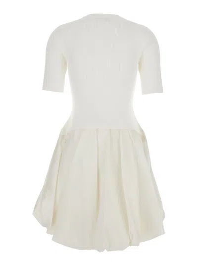 Simkhai Kenny White Crewneck Mini Dress With Puffed Skirt In Viscose Blend Woman