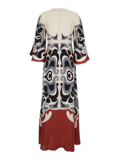 La Doublej La Double J Silk Midi Dress With Abstract Pattern In Multi