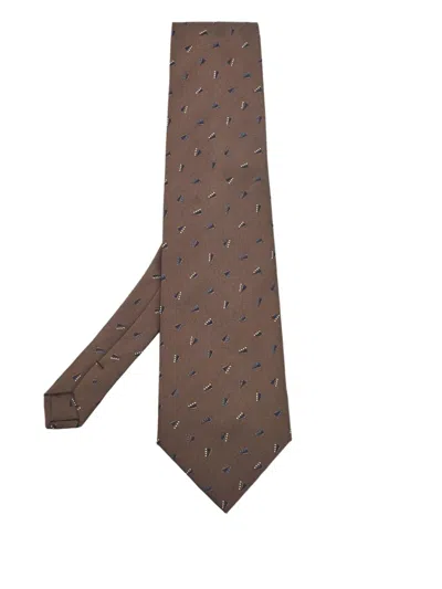 Pre-owned Giorgio Armani Geometric-pattern Silk Tie In Brown