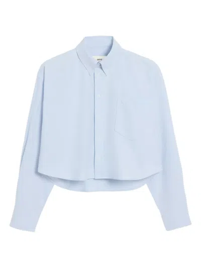 Ami Alexandre Mattiussi Blue Cotton Ami De Coeur Cropped Oversized Shirt Blue