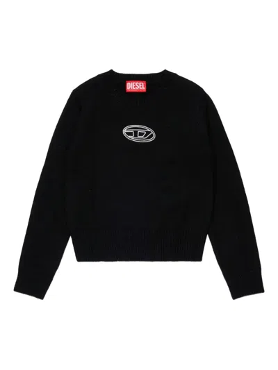 Diesel Pullover Misto Cashmere Con Ricamo Oval D In Black