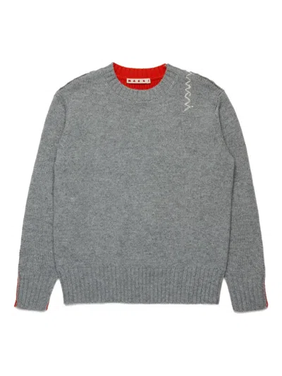 Marni Kids Gray Long-sleeved Crewneck Sweater In Gray