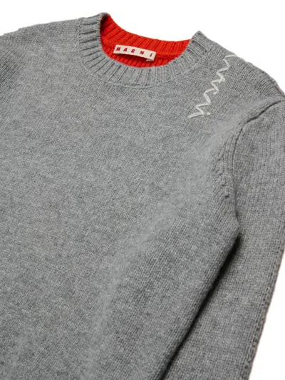 Marni Kids Gray Long-sleeved Crewneck Sweater In Gray
