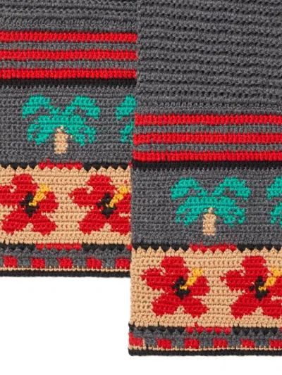Alanui Hibiscus Bloom Palm-tree Wool Scarf In Gray