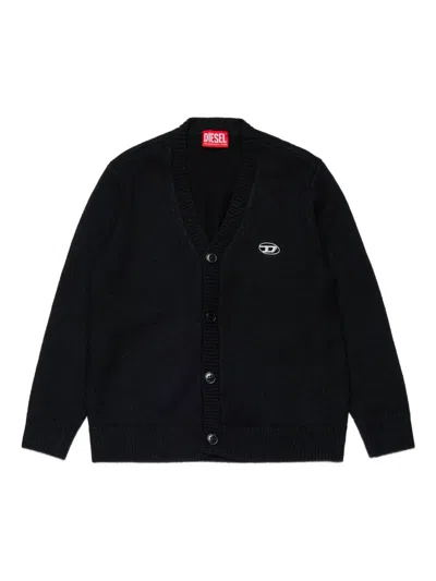 Diesel Cardigan Misto Lana E Cashmere Con Patch In Black